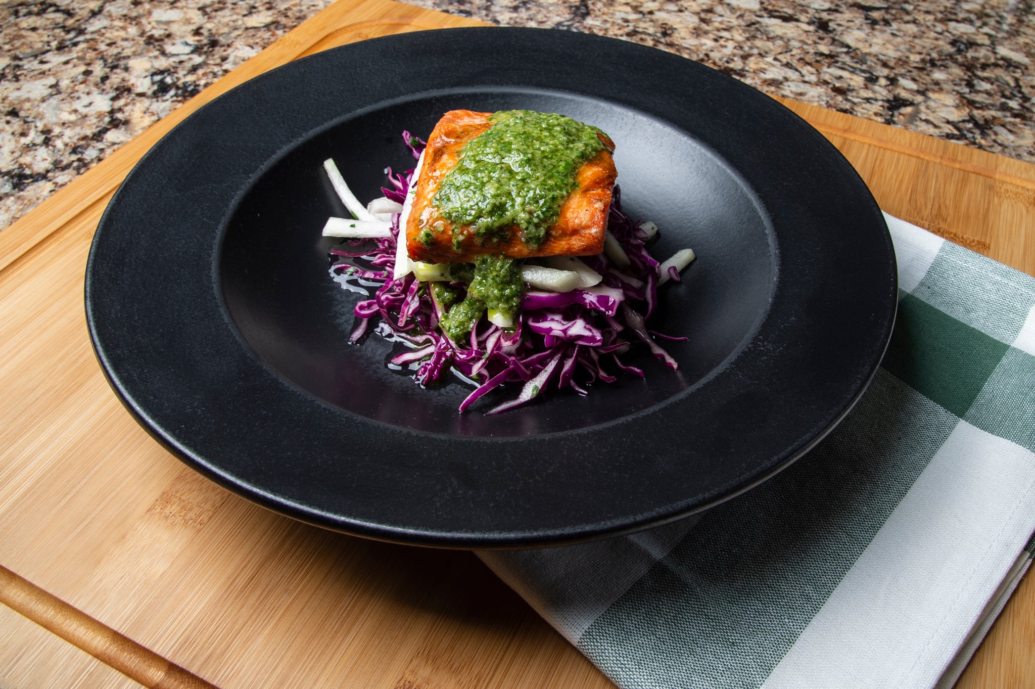 Grilled Salmon with Chimichurri Sauce and Kohlrabi-Cabbage Slaw